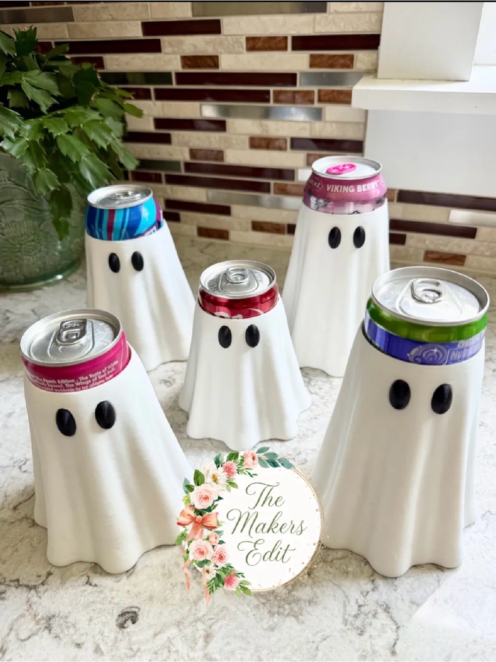 Plastic Ghost Drink Holders - White Halloween Can Cozy